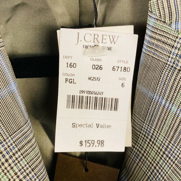 J. Crew Italian Wool Super 110s Plaid Blazer Academia Preppy NWT Size 6 - Picture 3 of 6